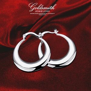 NEW Goldsmith 925 Sterling Silver/SS Solid Crescent Shaped Hoop Hinged Earrings